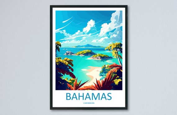 Bahamas Travel Poster, Caribbean Home Decor Art
