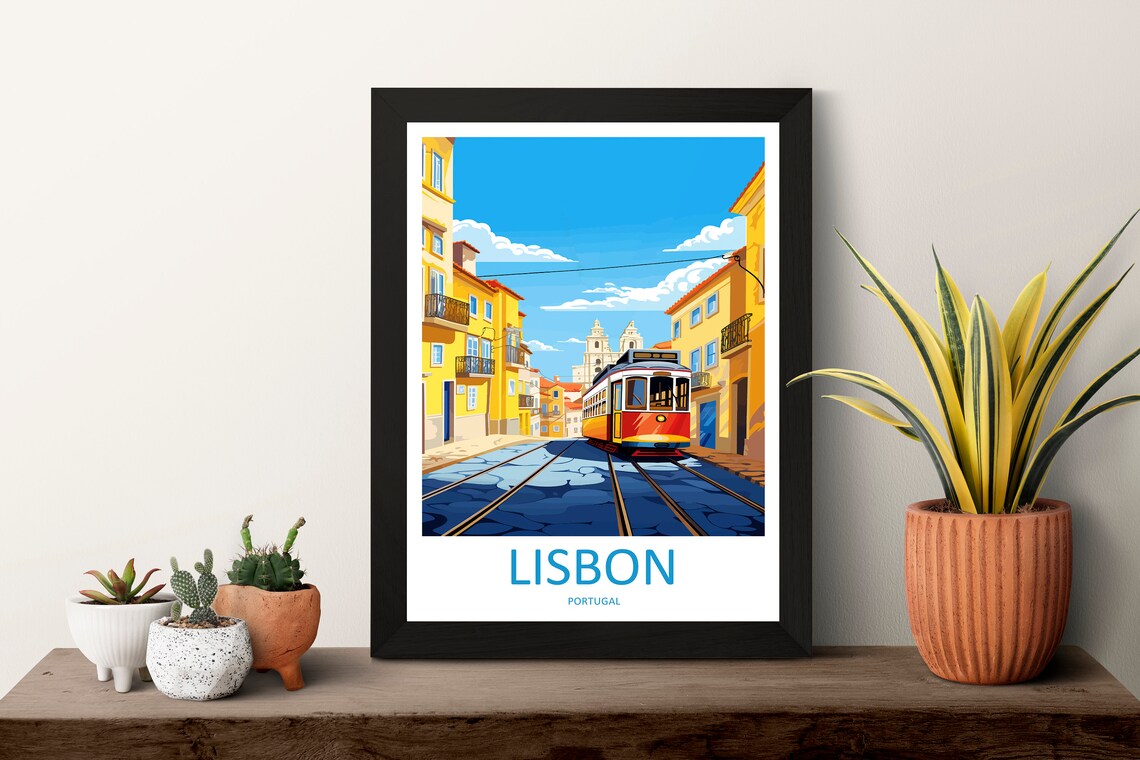 Lisbon Portugal Vintage Tram Narrow Street Hillside Travel Poster - Image 3