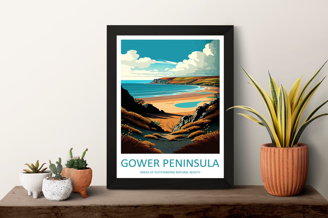 Gower Peninsula Travel Poster, Wales Coastal Region - Image 3