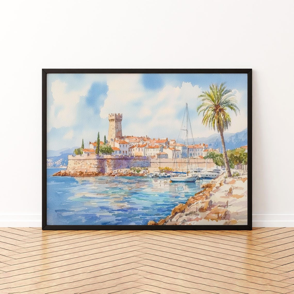 Antibes Watercolor Poster Landscape Wall Art Hanging Home Dcor Gift Lovers France