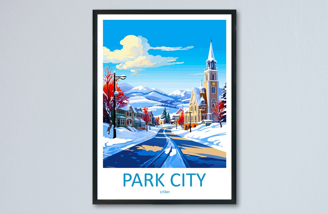 Park City Utah Snowy Winter Main Street Vintage Travel Poster