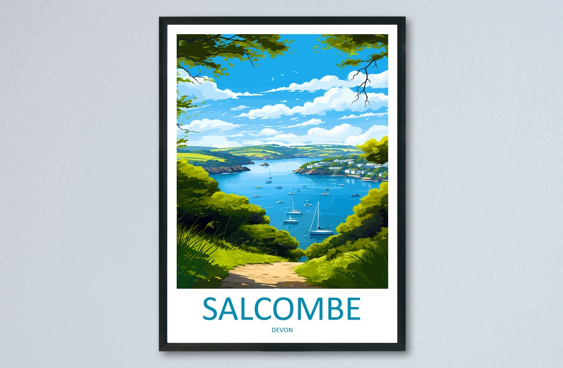 Salcombe Devon England Sailboat Estuary Summer Travel Poster