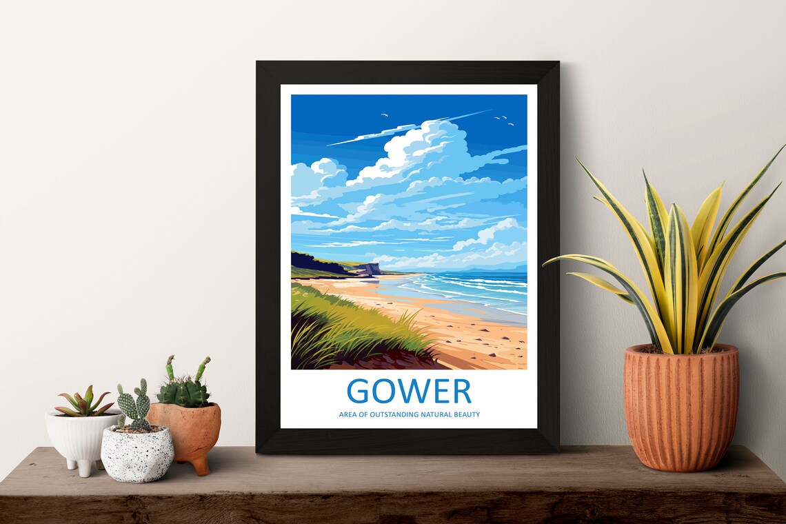 Gower Peninsula Travel Poster, AONB Landscape - Image 3
