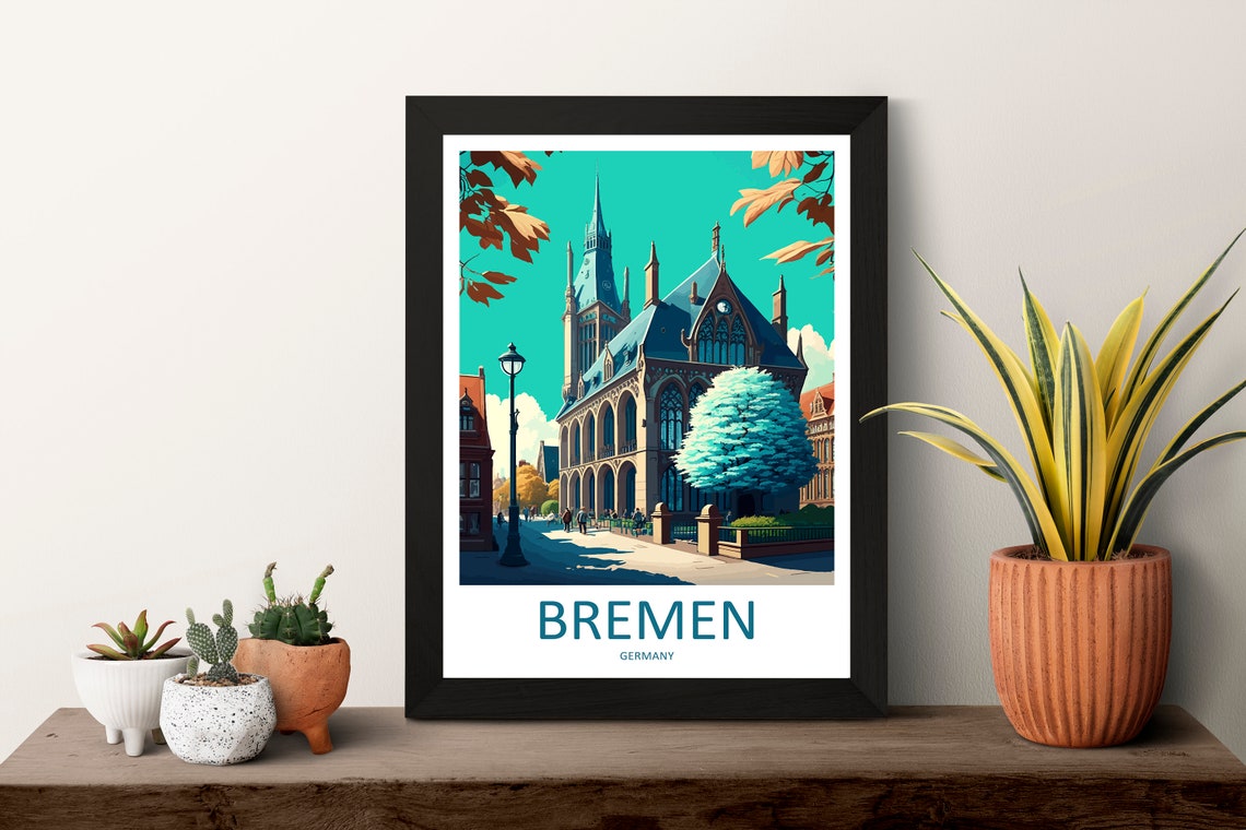 Gothic Bremen Landmark Church Under A Teal Autumn Sky Poster - Image 3