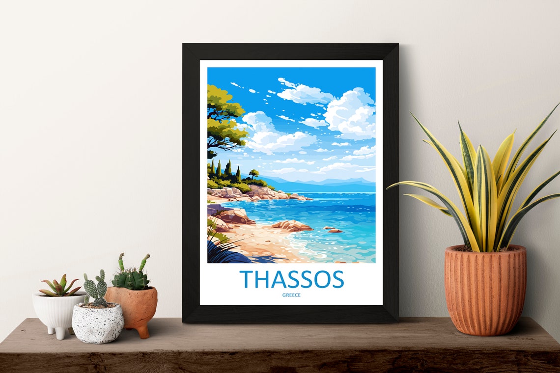 Thassos Greece Rocky Beach Cove Turquoise Aegean Sea Water Poster - Image 3