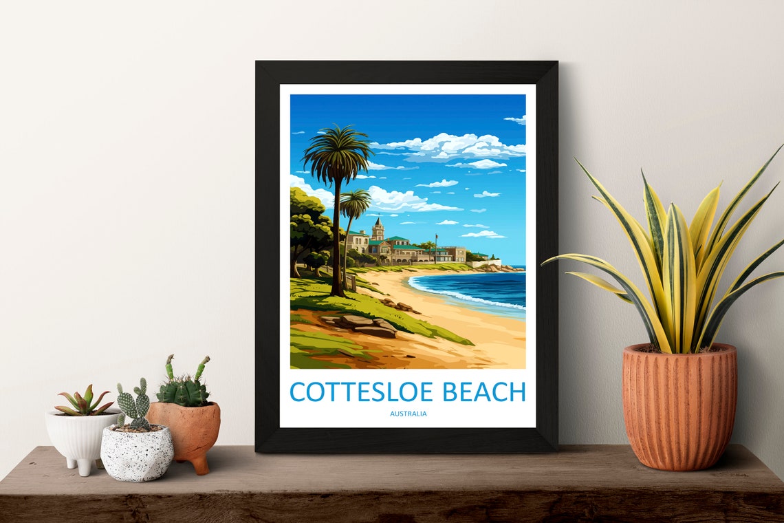 Cottesloe Beach Palm Lined Shorefront Scene Australia Travel Poster - Image 3
