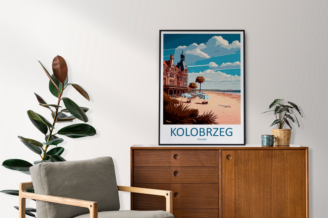 Kolobrzeg Poland Beach Umbrellas Grand Hotel Summer Scene Poster - Image 2