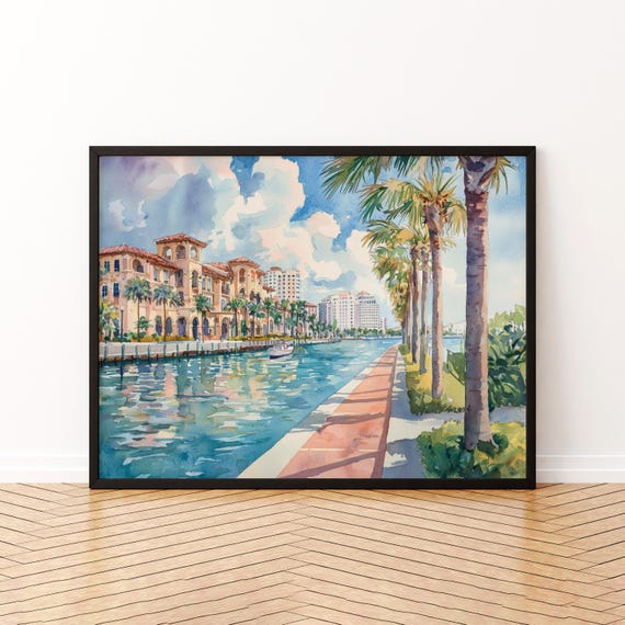 St Petersburg Florida Watercolor Poster Pete Travel Print Coastal City Painting Beach Wall Art Sunshine State Souvenir