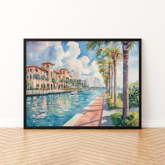 St Petersburg Florida Waterfront Promenade Watercolor Travel Print