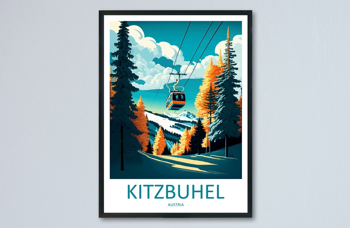 Kitzbuhel Travel Poster, Austria Ski Wall Art