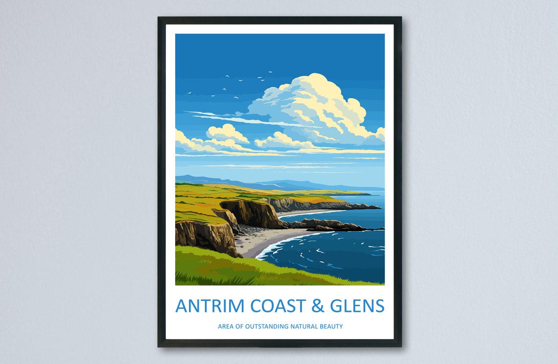 Antrim Coast and Glens Cliffs Seaside Illustration Travel Poster