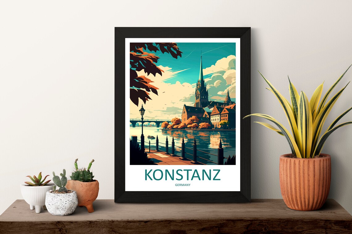 Konstanz Germany Cathedral Lake Sunset Promenade Travel Poster - Image 3