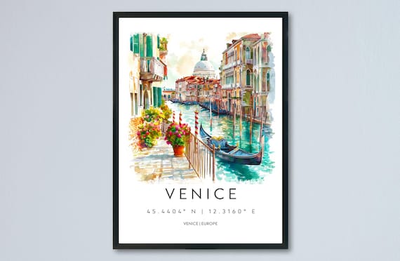 Venice Canal Gondola Watercolor Italy Souvenir City Travel Poster