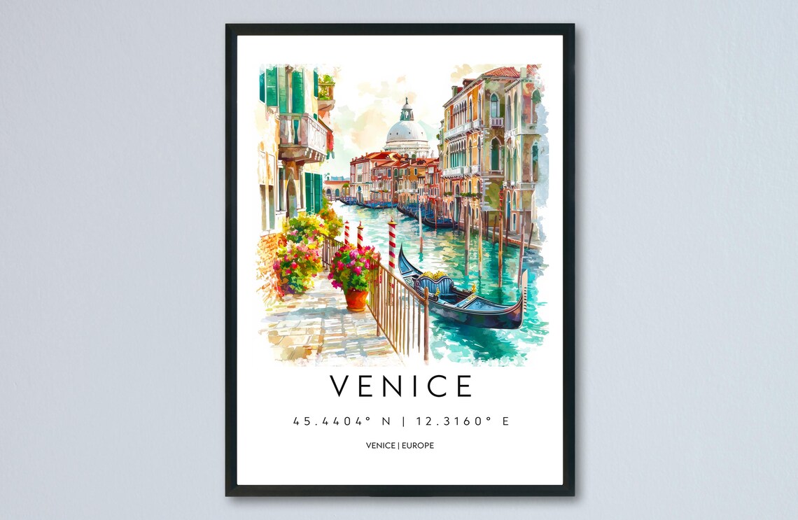 Venice Canal Gondola Watercolor Italy Souvenir City Travel Poster