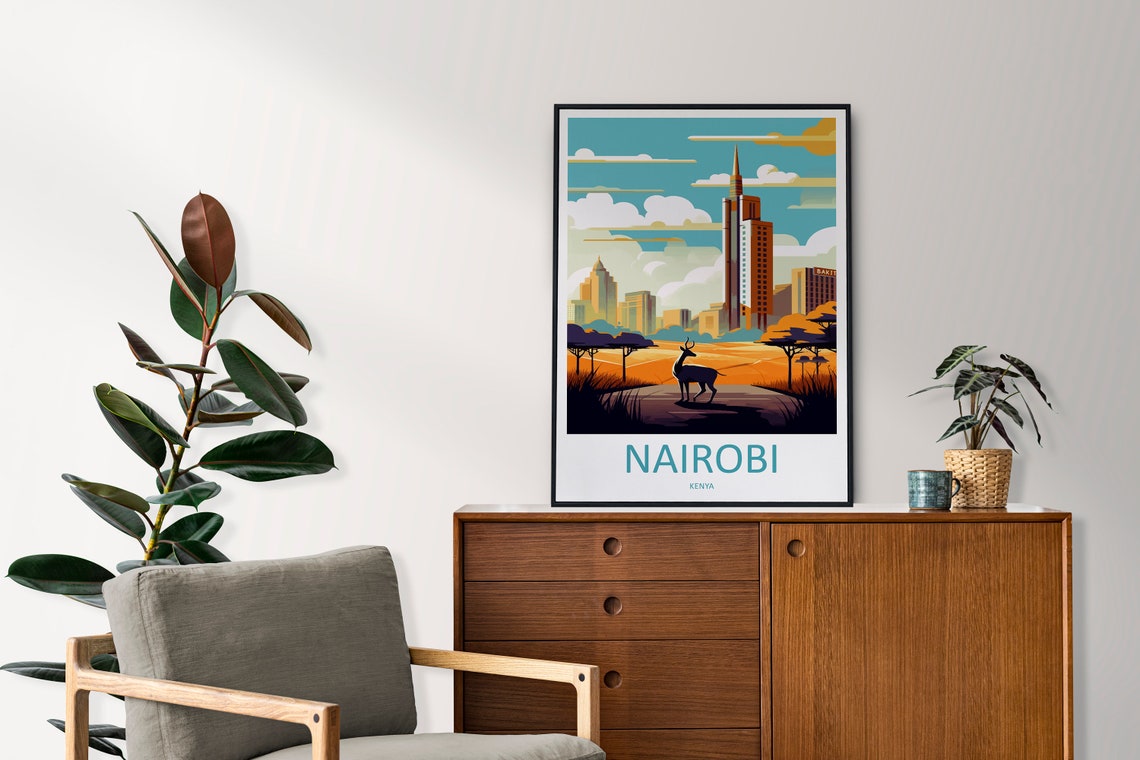 Nairobi Kenya Skyline Sunset Safari Silhouette Travel Poster - Image 2