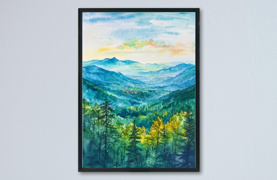 Asheville Watercolor Blue Ridge Mountain North Carolina Scenic Poster