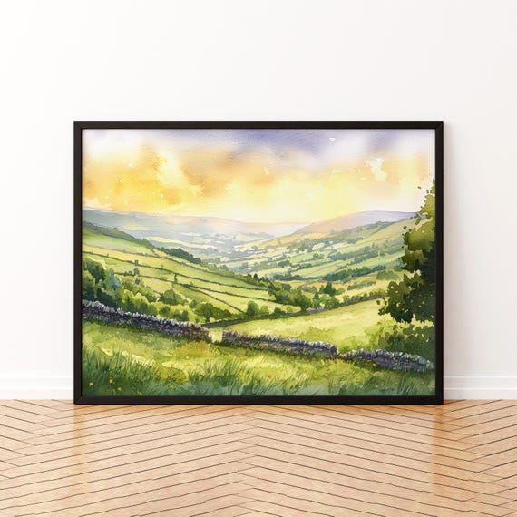 North Pennines England Watercolor Poster Travel Print Countryside Landscape Painting Wall Art Uk Souvenir
