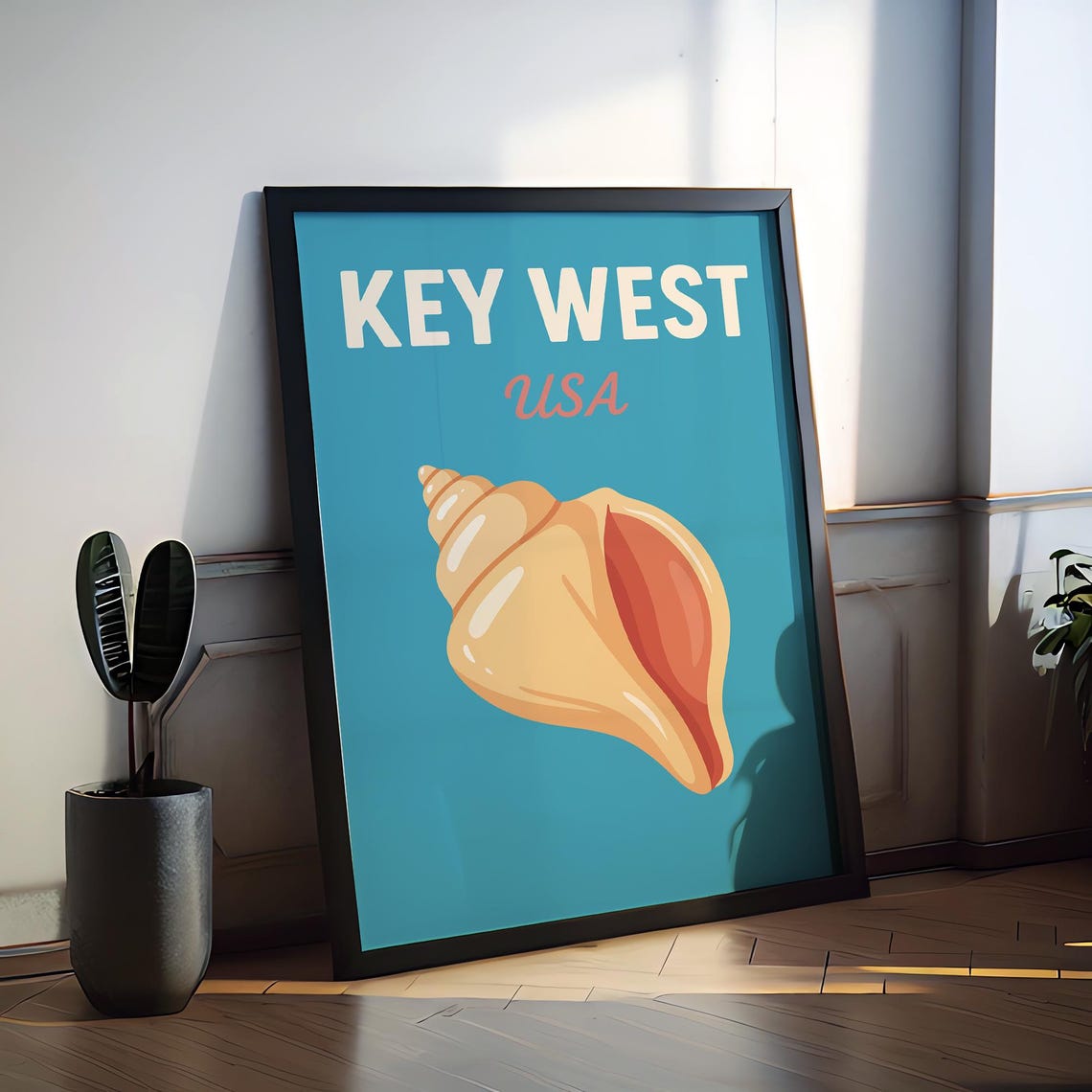 Key West USA Conch Shell Beach Coastal Island Retro Travel Poster
