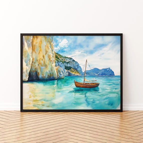 Zakynthos Watercolor Poster Wall Art Hanging Home Dcor Gift Lovers Greece
