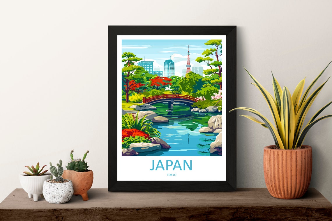 Japan Tokyo Garden Red Bridge Tower City Scenic Travel Poster - Image 2