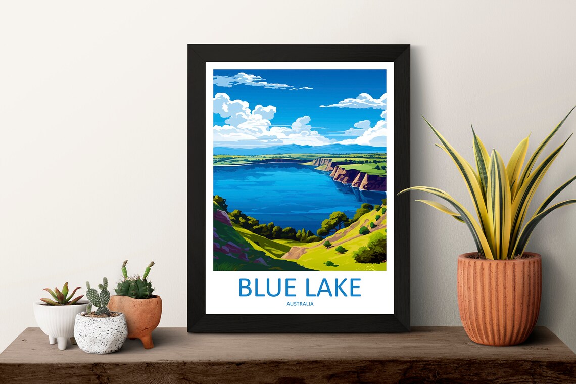 Blue Lake Crater Lake Scenic Overlook Australia Travel Poster - Image 3