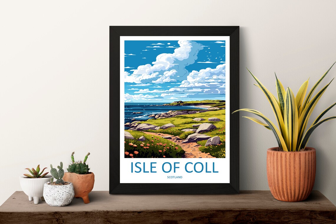 Isle Of Coll Scotland Rocky Coast Retro Illustration Travel Poster - Image 3