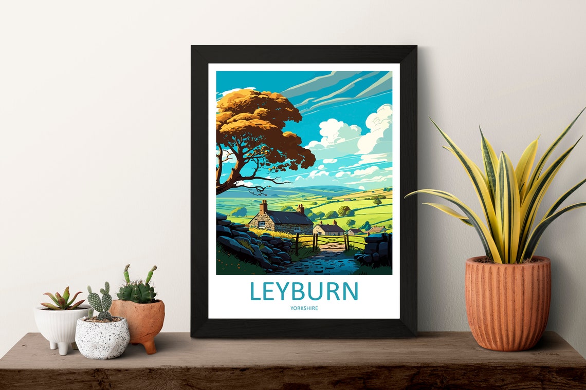 Leyburn Yorkshire Countryside Cottage Landscape Travel Poster - Image 3