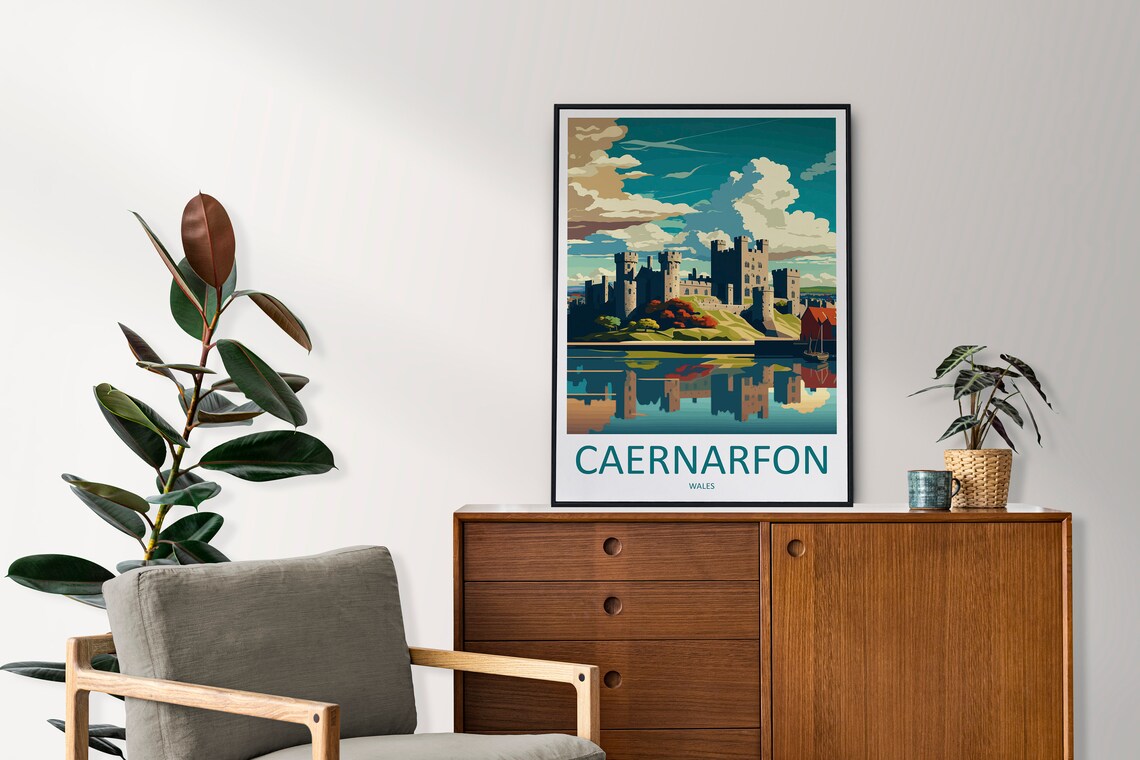 Caernarfon Castle Travel Poster, Wales Landscape Art - Image 2
