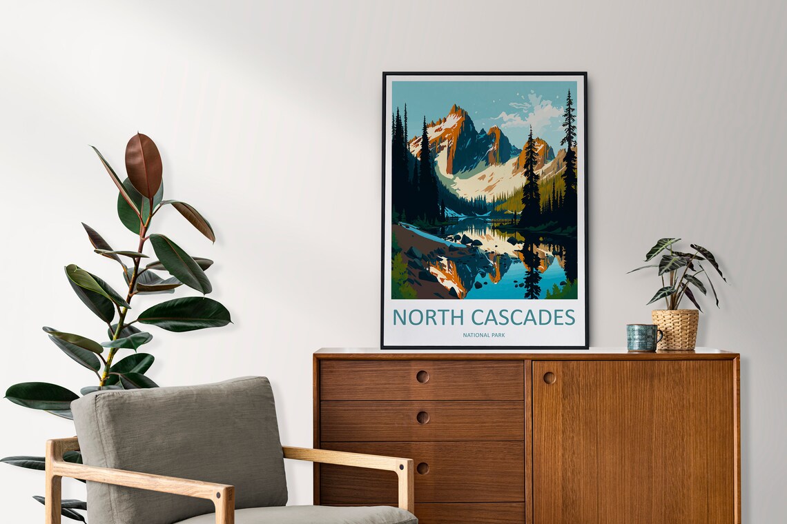 North Cascades National Park Peak Reflection Scenic Travel Poster - Image 2
