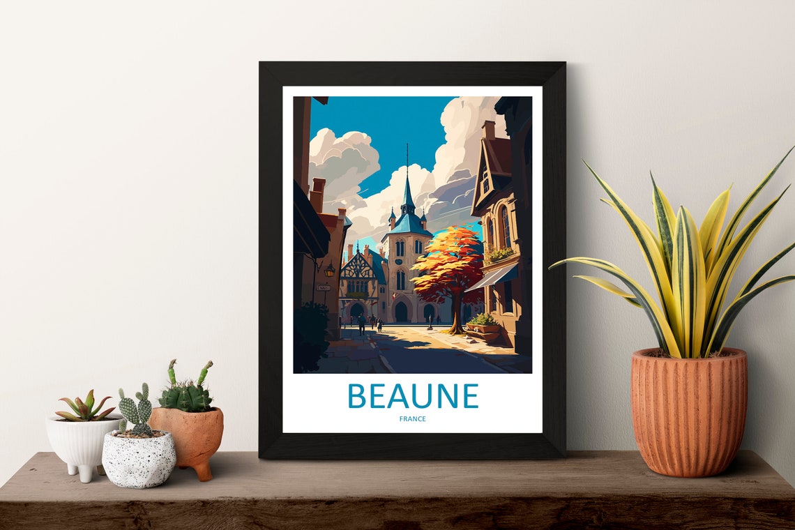 Beaune France Historic Old Town Square Scene Artistic Travel Poster - Image 3