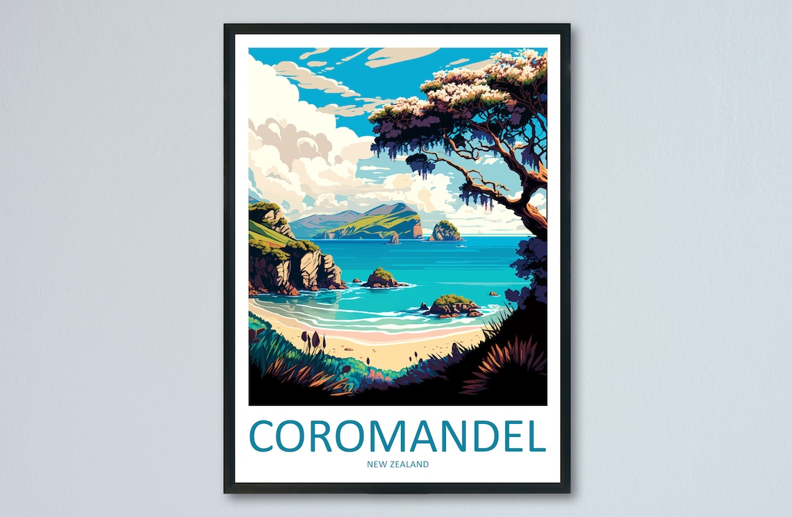 Coromandel Travel Poster, New Zealand Place Print