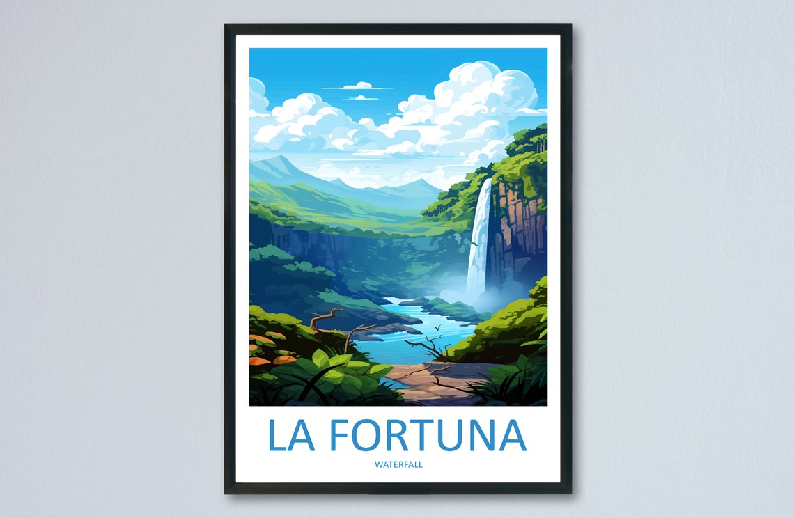 La Fortuna Waterfall Costa Rica Jungle Falls Tropical Travel Poster