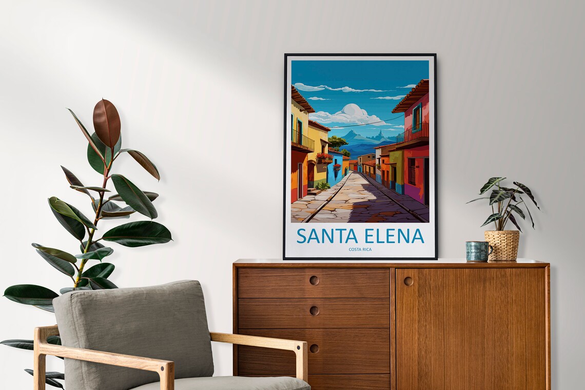 Santa Elena Costa Rica Colonial Street Mountains Colorful Travel Poster - Image 2