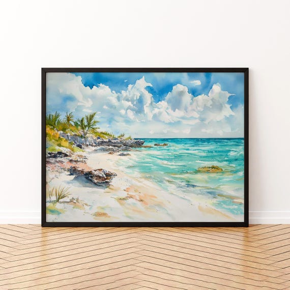 Turks And Caicos Islands Watercolor Poster Landscape Wall Art Hanging Home Dcor Gift