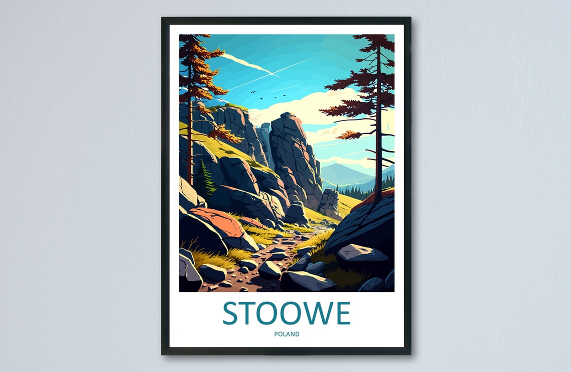 Stoowe Poland Granite Crags Mountain Trail Vintage Travel Poster