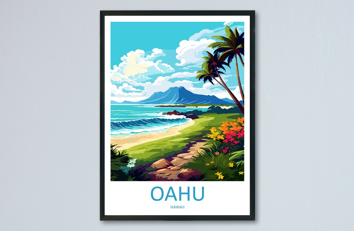 Oahu Travel Poster, Hawaii Destination Art Print