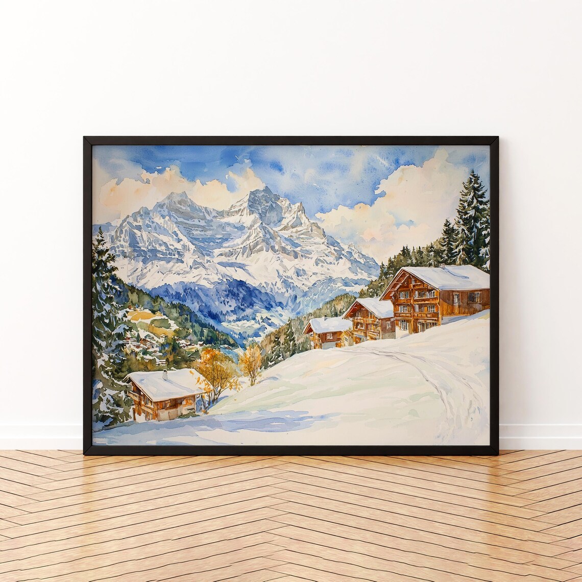 Wengen Watercolor Poster, Switzerland Travel Poster