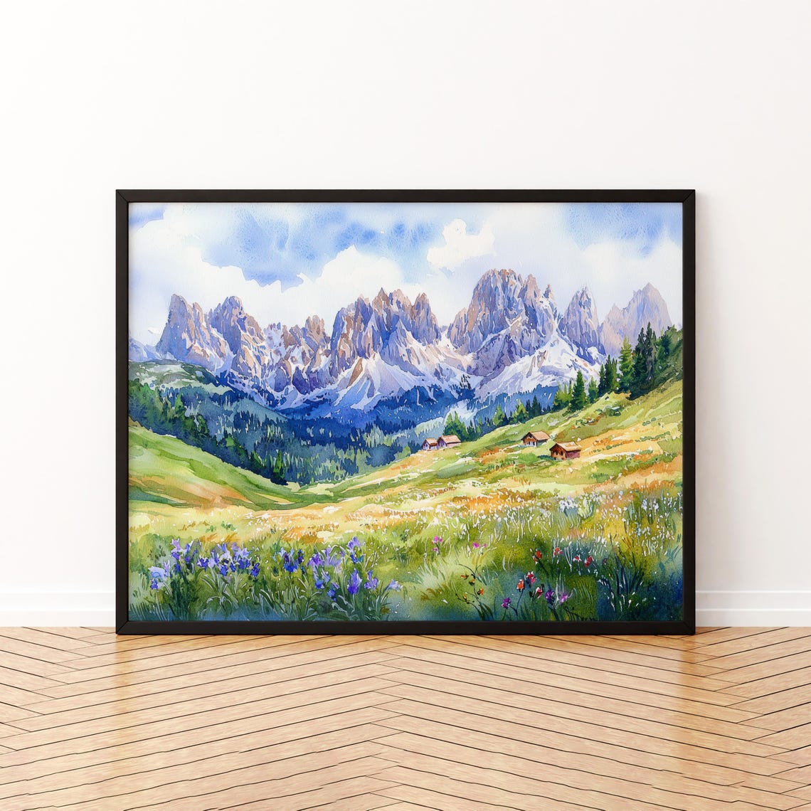 Dolomites Alpine Meadow Wildflower Mountain Watercolor Poster
