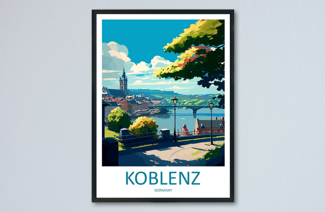 Koblenz Germany Rhine River Promenade Church Spires View Travel Poster