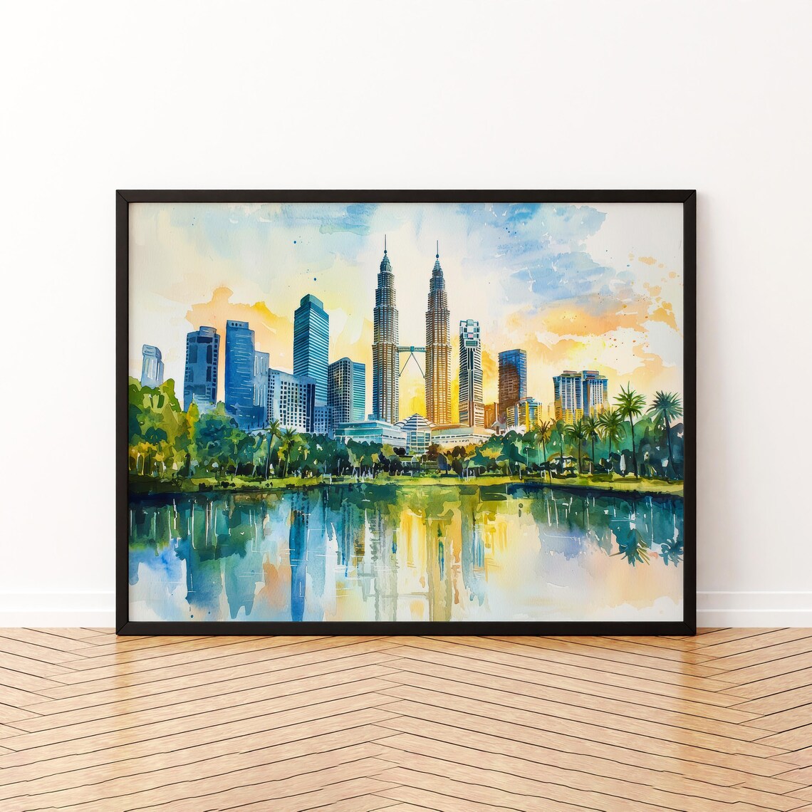 Kuala Lumpur Malaysia Watercolor Poster Travel Print City Skyline Painting Petronas Towers Wall Art Souvenir
