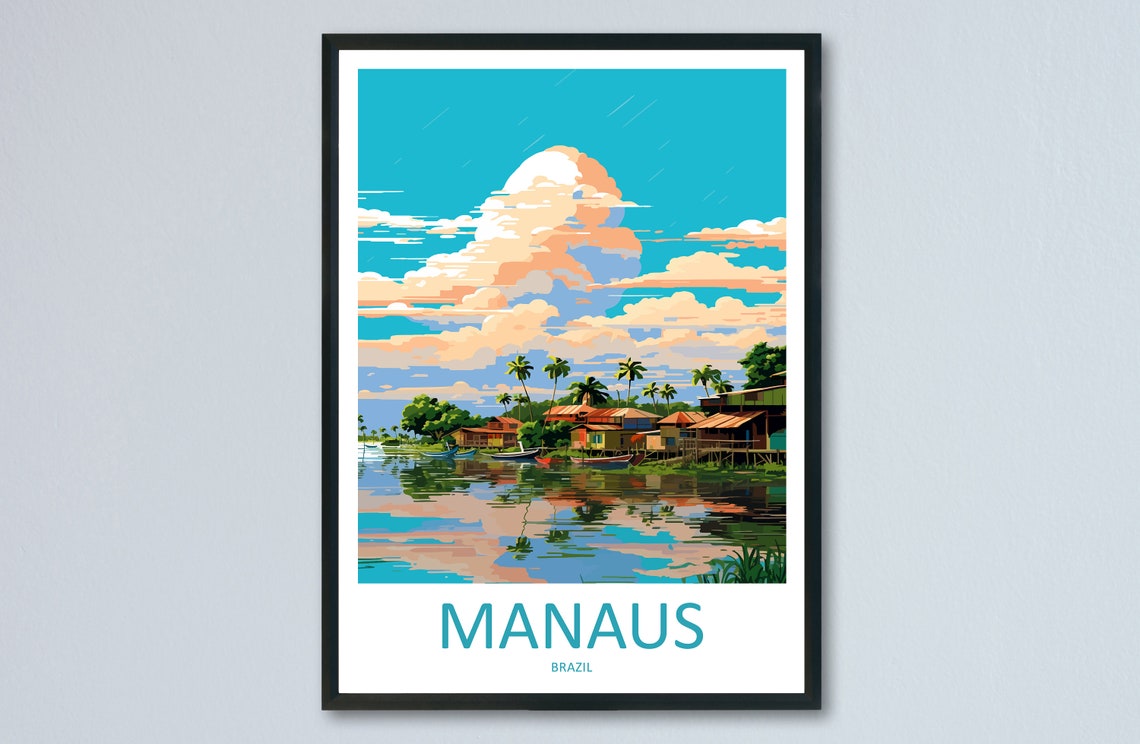 Manaus Brazil Riverside Boats Under Glowing Sunset Clouds Art Print