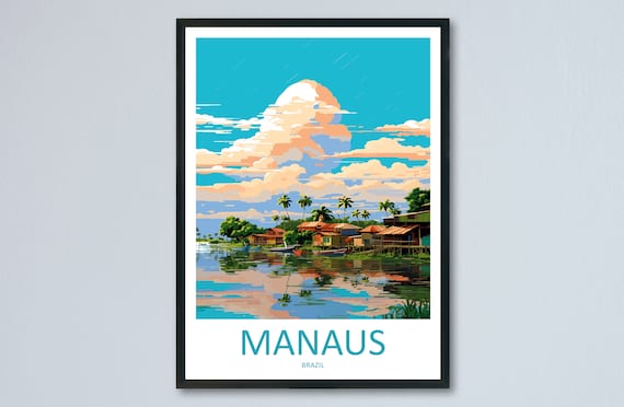 Manaus Brazil Riverside Boats Under Glowing Sunset Clouds Art Print