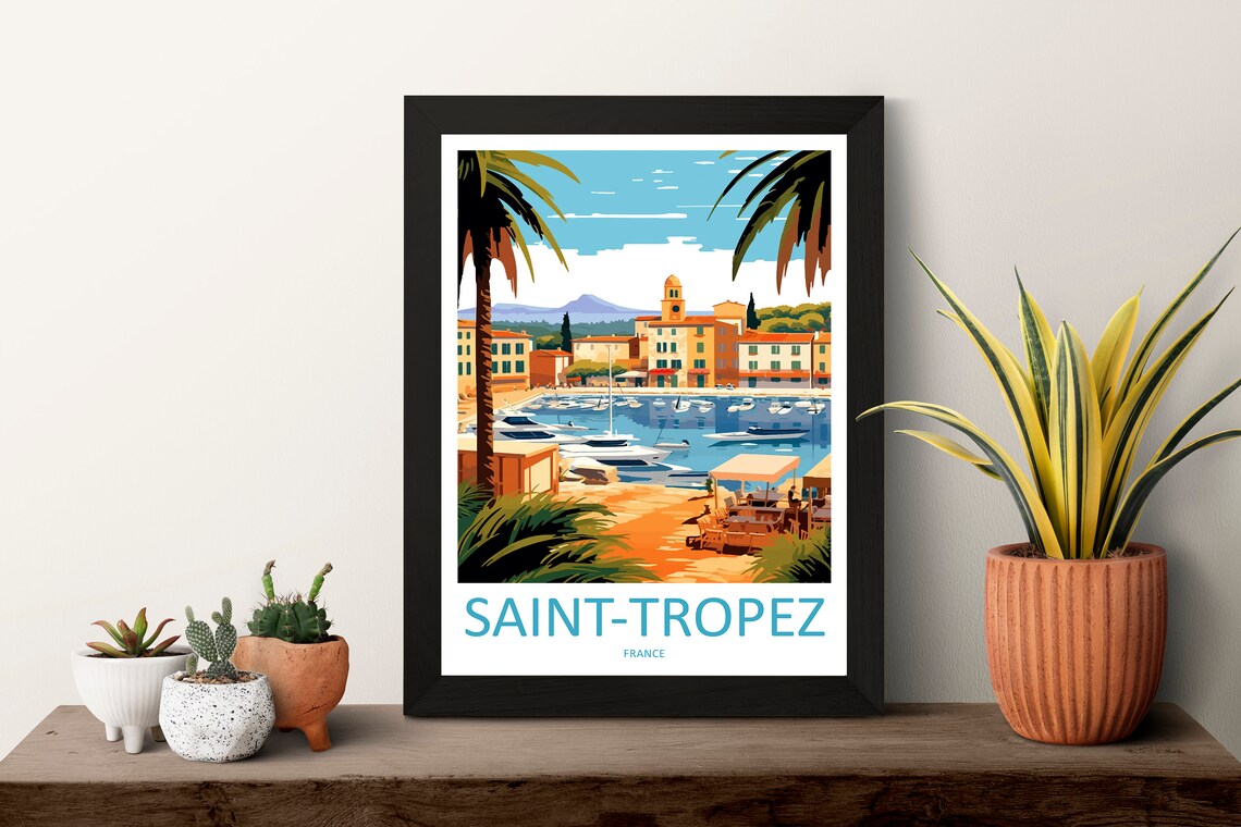 Saint Tropez French Riviera Harbor Sailboats Retro Travel Poster - Image 3
