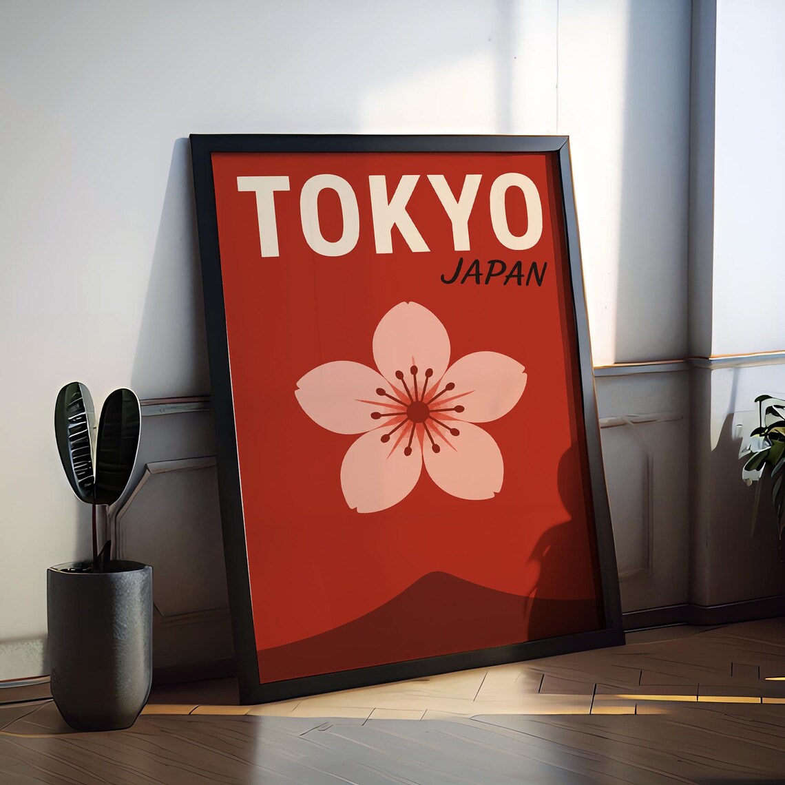 Tokyo Japan Cherry Blossom Sakura Bold Red Retro Travel Poster