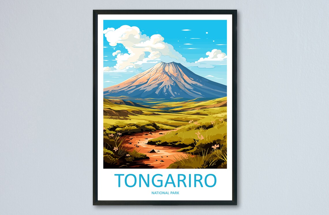 Tongariro National Park Volcano Cone New Zealand Travel Poster