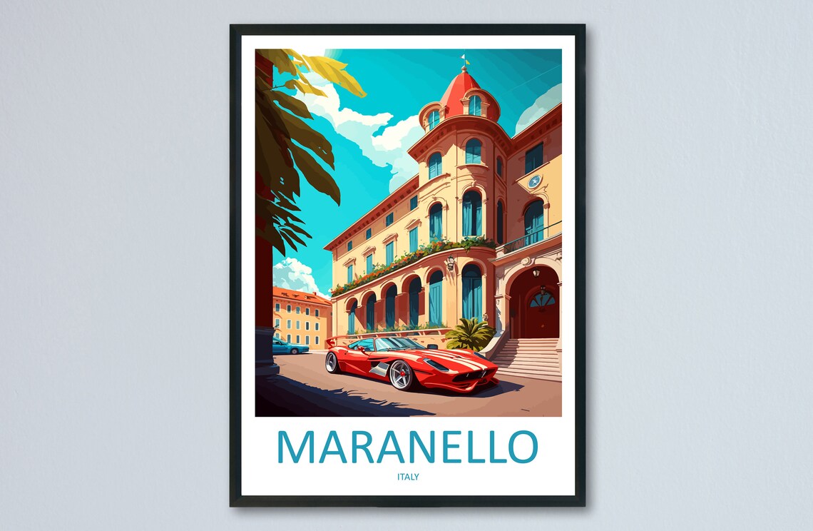 Maranello Italy Red Ferrari Classic Car Street Travel Poster