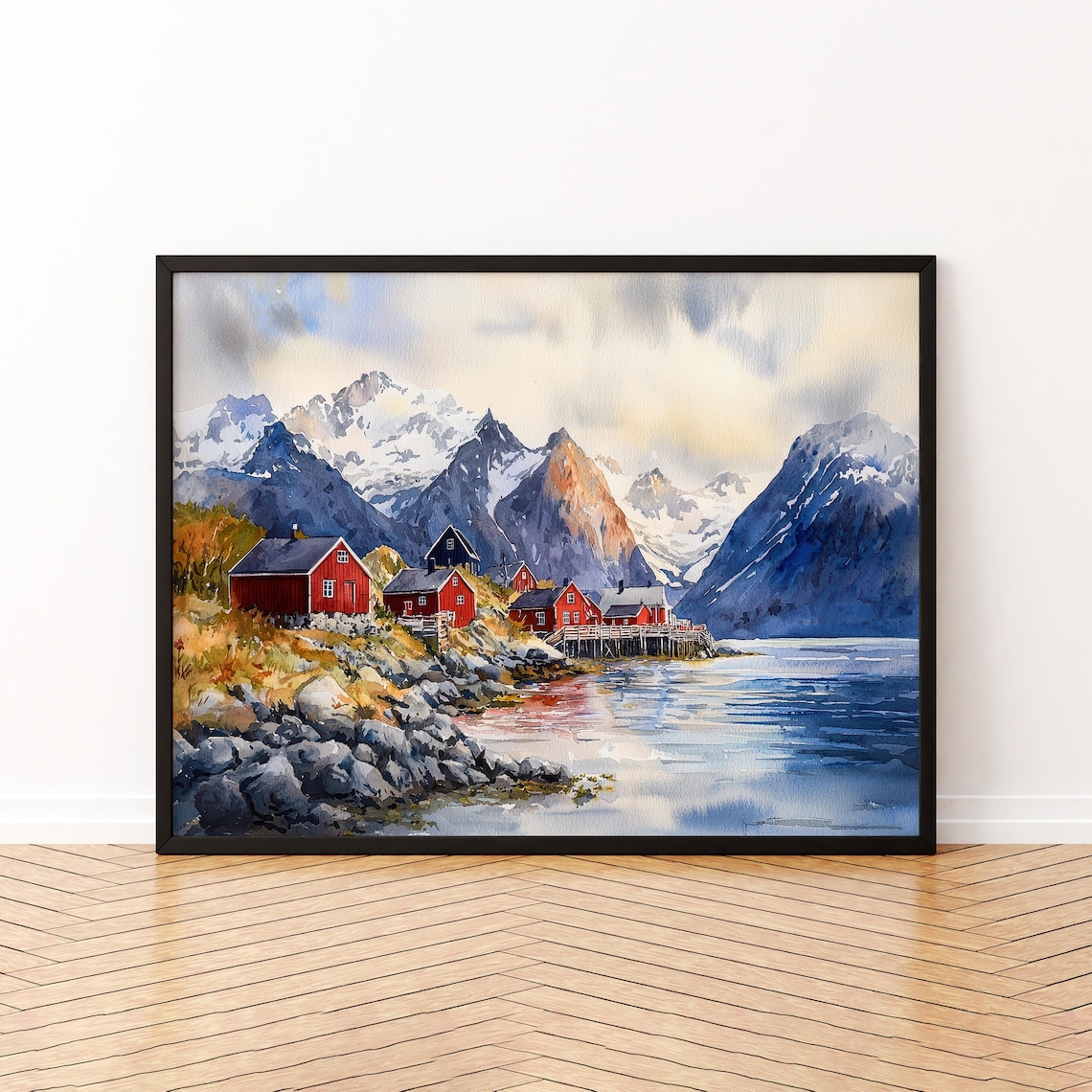 Lofoten Watercolor Poster, Norway Travel Poster