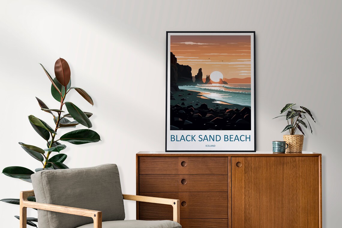 Black Sand Beach Travel Poster, Iceland Wall Art - Image 2