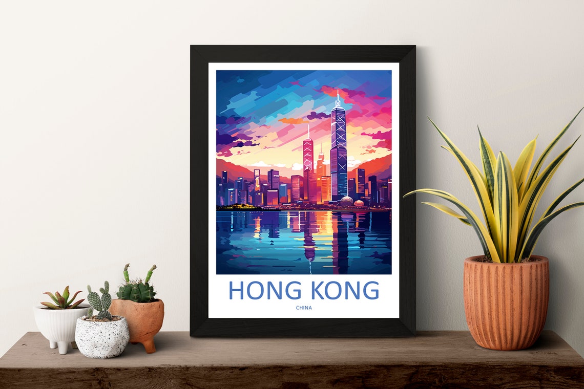 Hong Kong Night Harbor Skyline Neon Reflections Travel Poster - Image 3