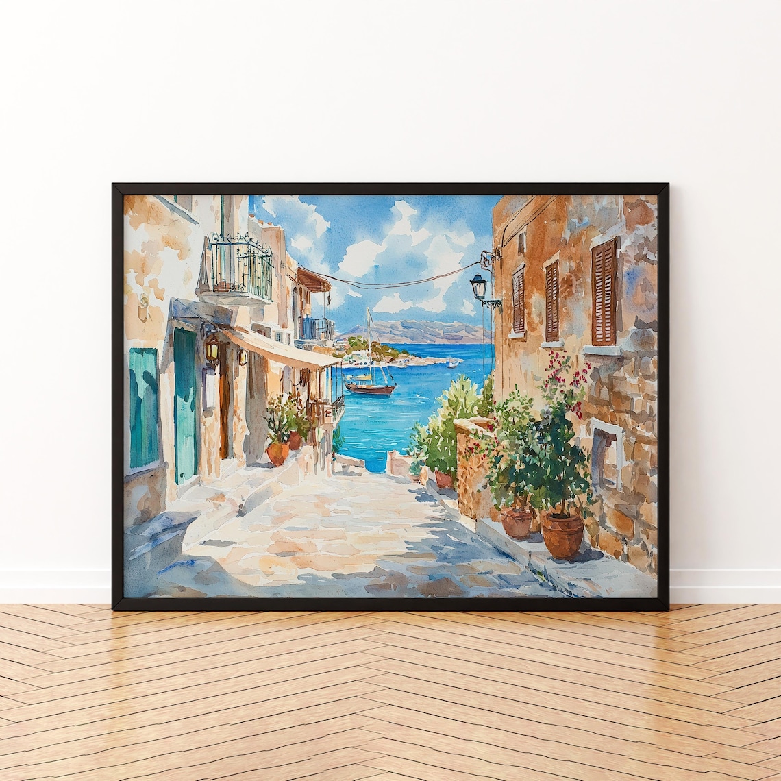 Chania Watercolor Travel Poster, Greece Art Print